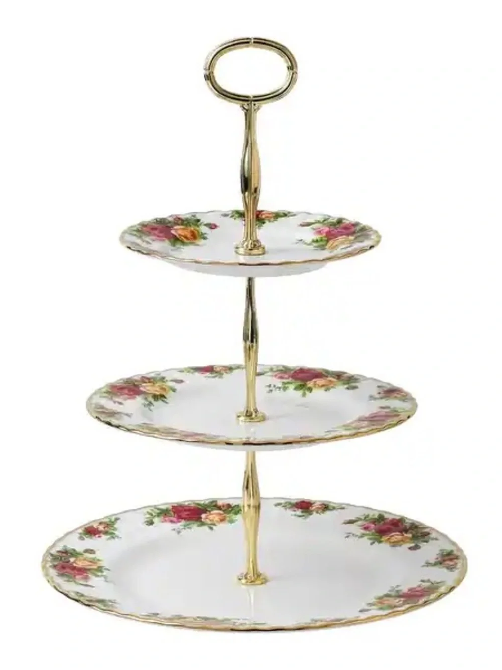 Vintage 3-Tier Cake Stand, English French China, Floral Gold Rim Dessert Stand